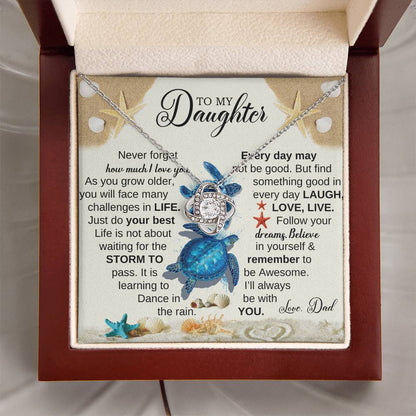 DAUGHTER DAD NEVER FORGET BLUE TURTLES LOVE KNOT NECKLACE