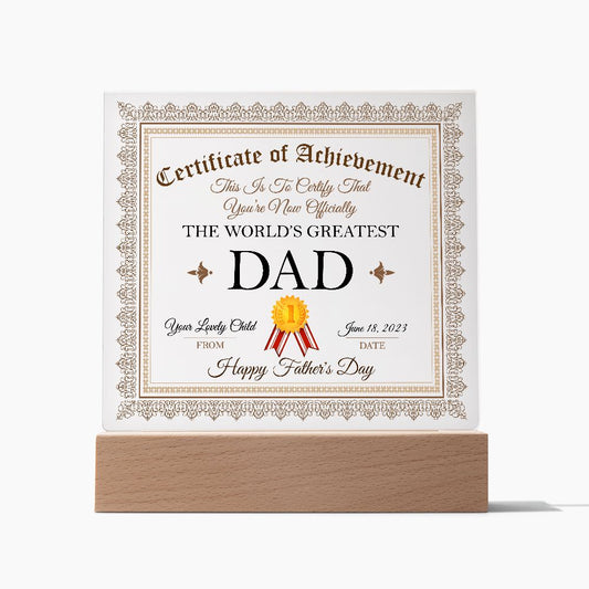 World's Greatest Dad Certificate Square Acrylic Plaque