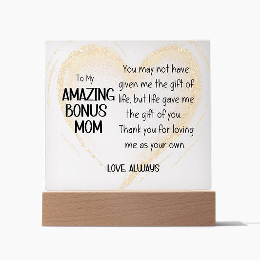 Amazing Bonus Mom Square Acrylic Plaque