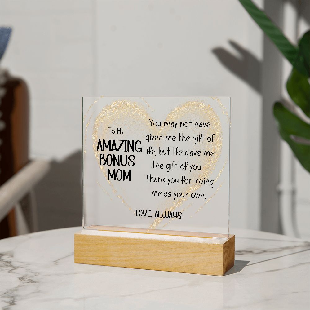 Amazing Bonus Mom Square Acrylic Plaque