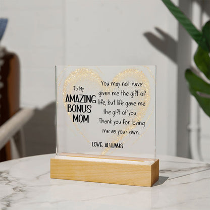 Amazing Bonus Mom Square Acrylic Plaque