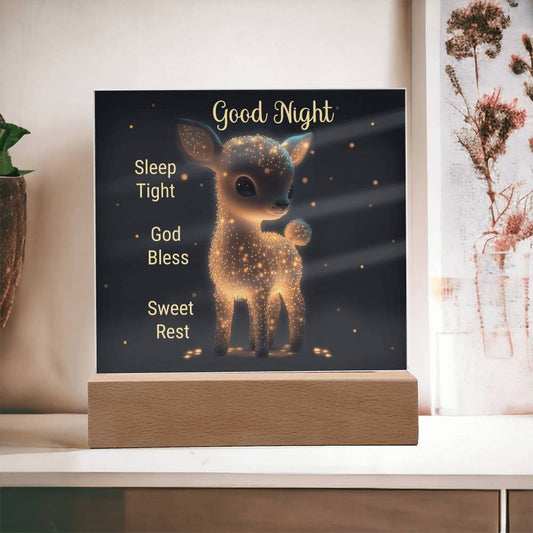 GOOD NIGHT BABY FAWN DARK SQUARE ACRYLIC PLAQUE NIGHTLIGHT