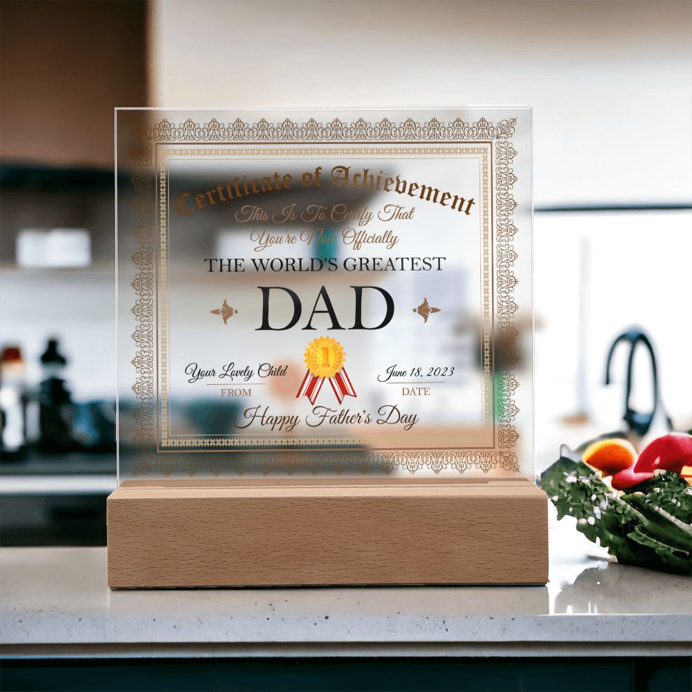 World's Greatest Dad Certificate Square Acrylic Plaque