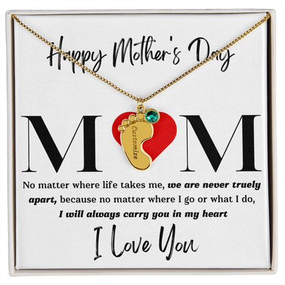 Mom No Matter Baby Feet Necklace