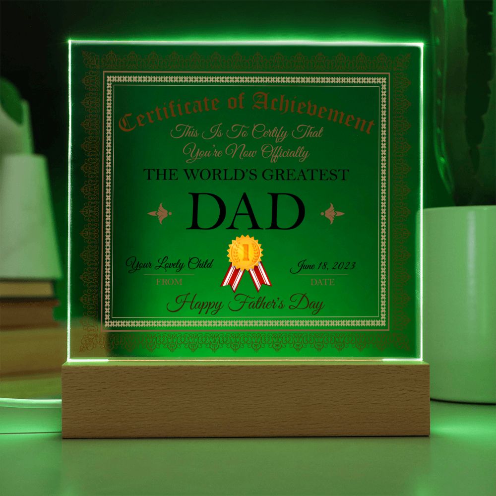 World's Greatest Dad Certificate Square Acrylic Plaque