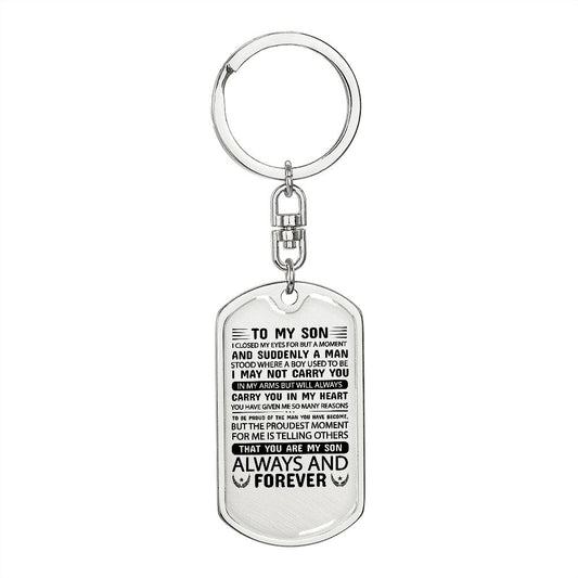 Son Mom Proudest Moment Dog Tag Swivel Keychain