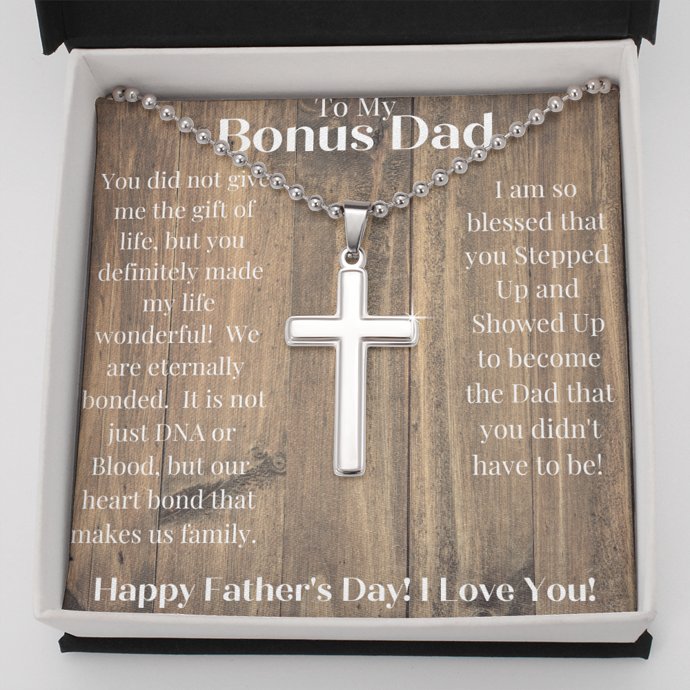 Bonus Dad Personalized  Cross Necklace