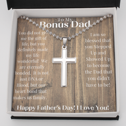 Bonus Dad Personalized  Cross Necklace