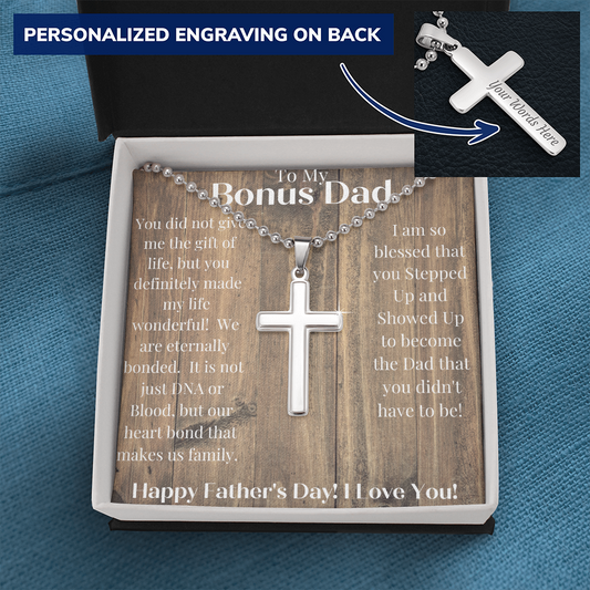 Bonus Dad Personalized  Cross Necklace
