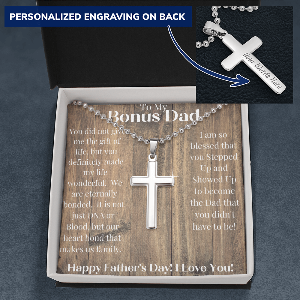 Bonus Dad Personalized  Cross Necklace