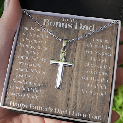 Bonus Dad Personalized  Cross Necklace