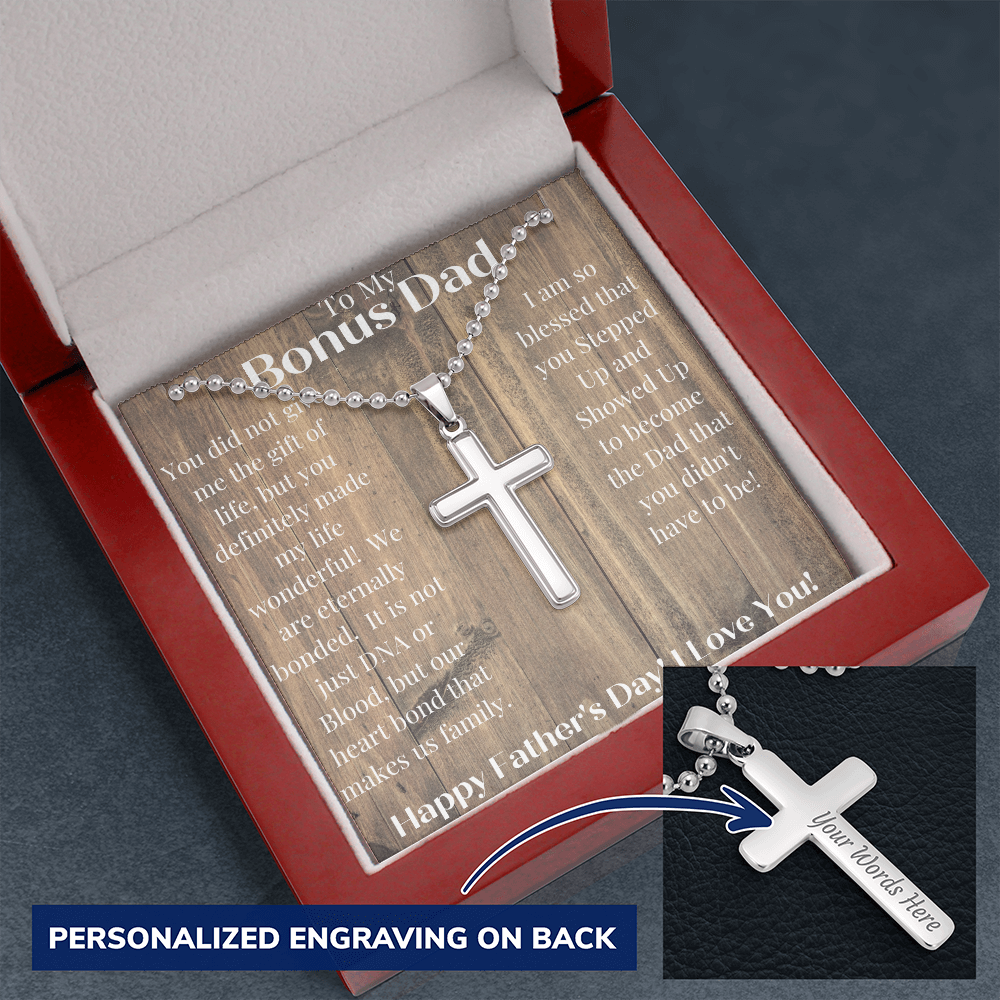 Bonus Dad Personalized  Cross Necklace