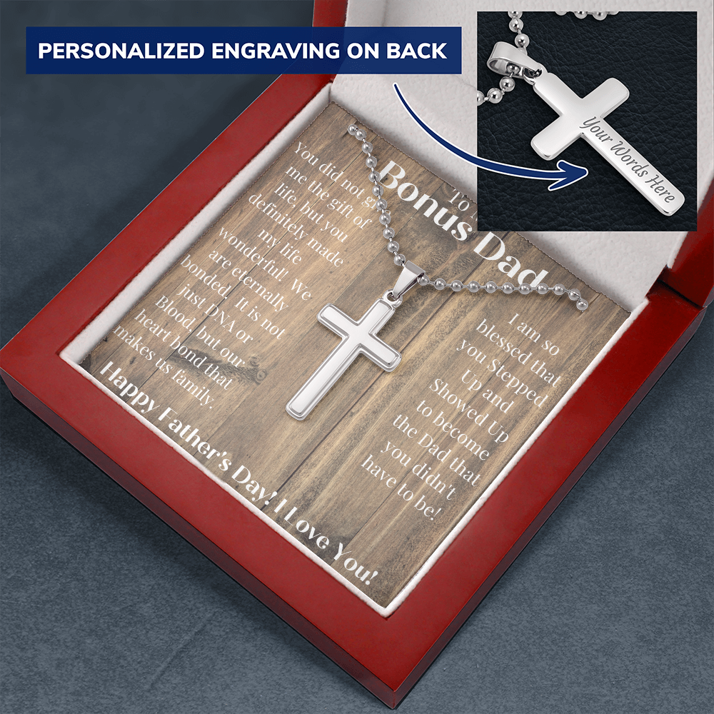 Bonus Dad Personalized  Cross Necklace