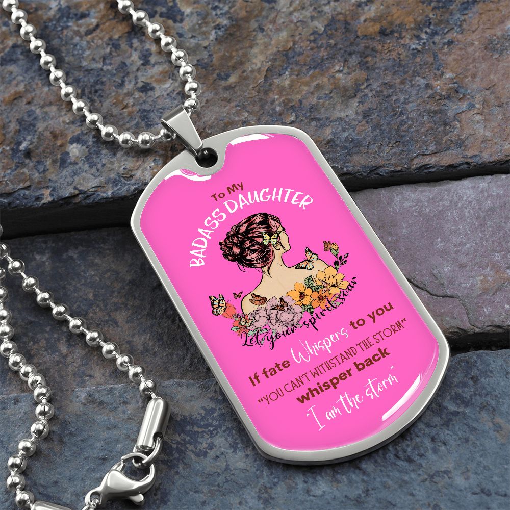 Badass Daughter Dog Tag Pink