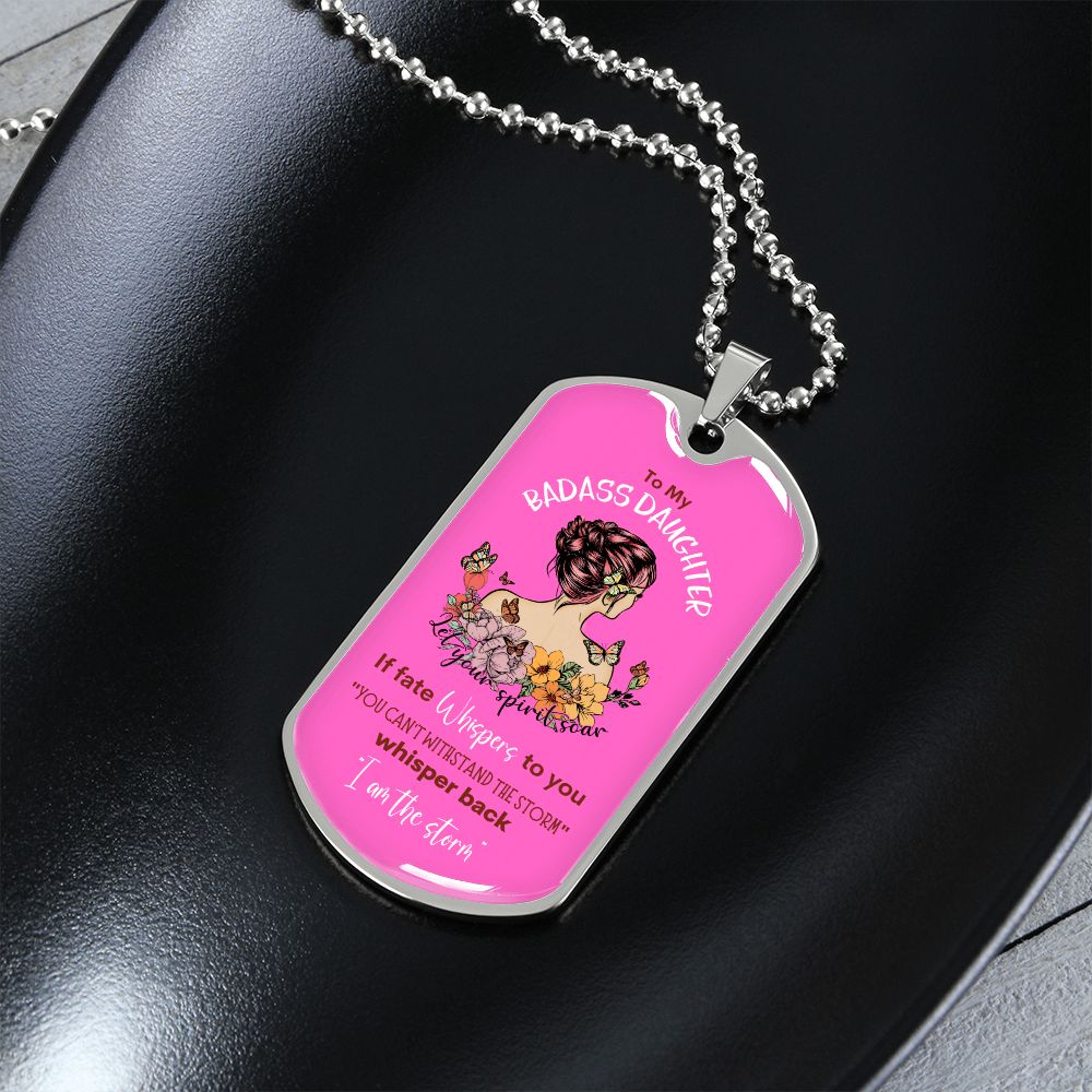 Badass Daughter Dog Tag Pink