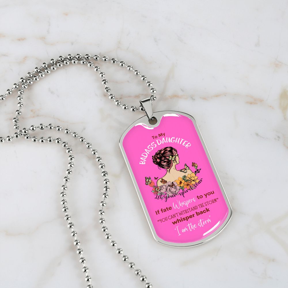 Badass Daughter Dog Tag Pink