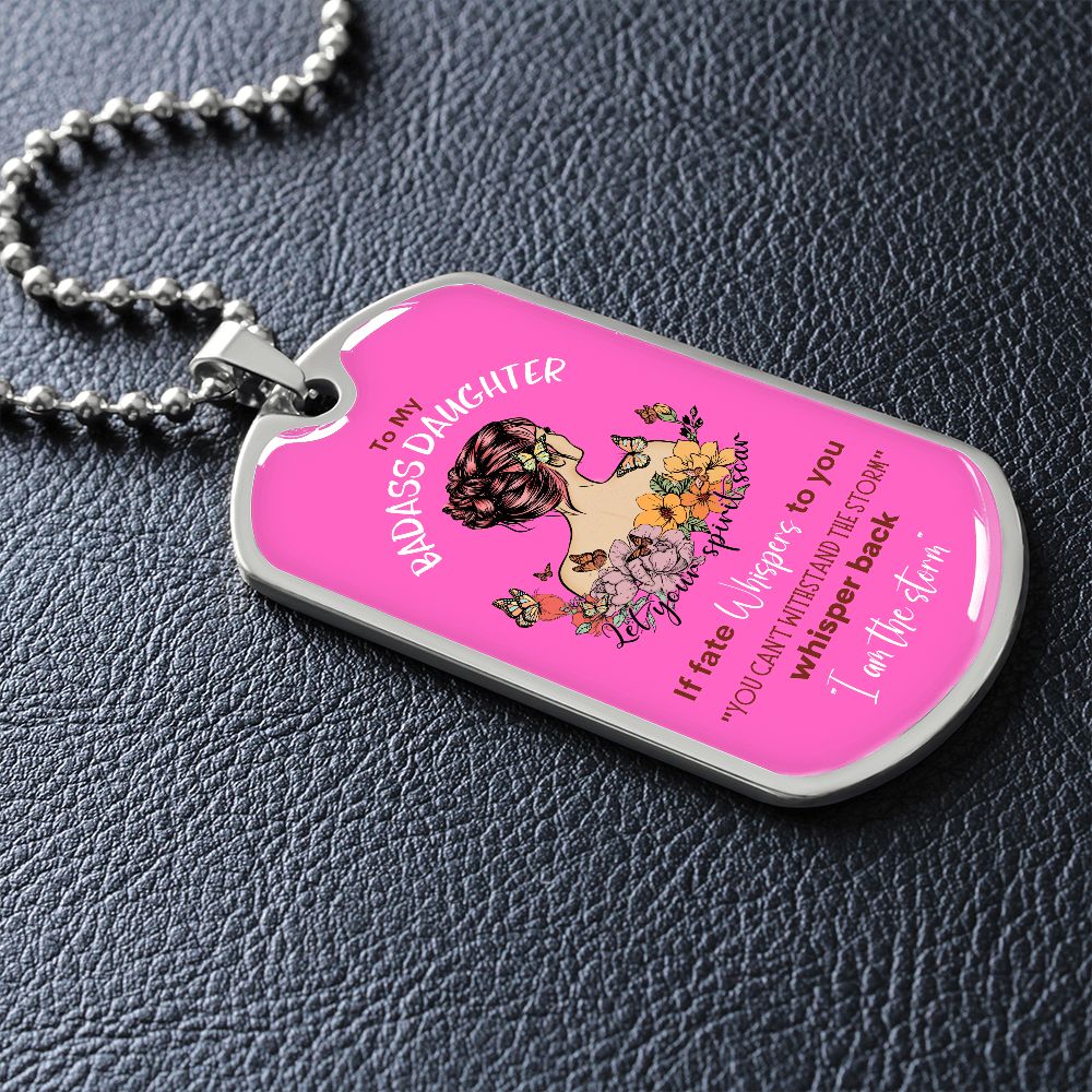 Badass Daughter Dog Tag Pink