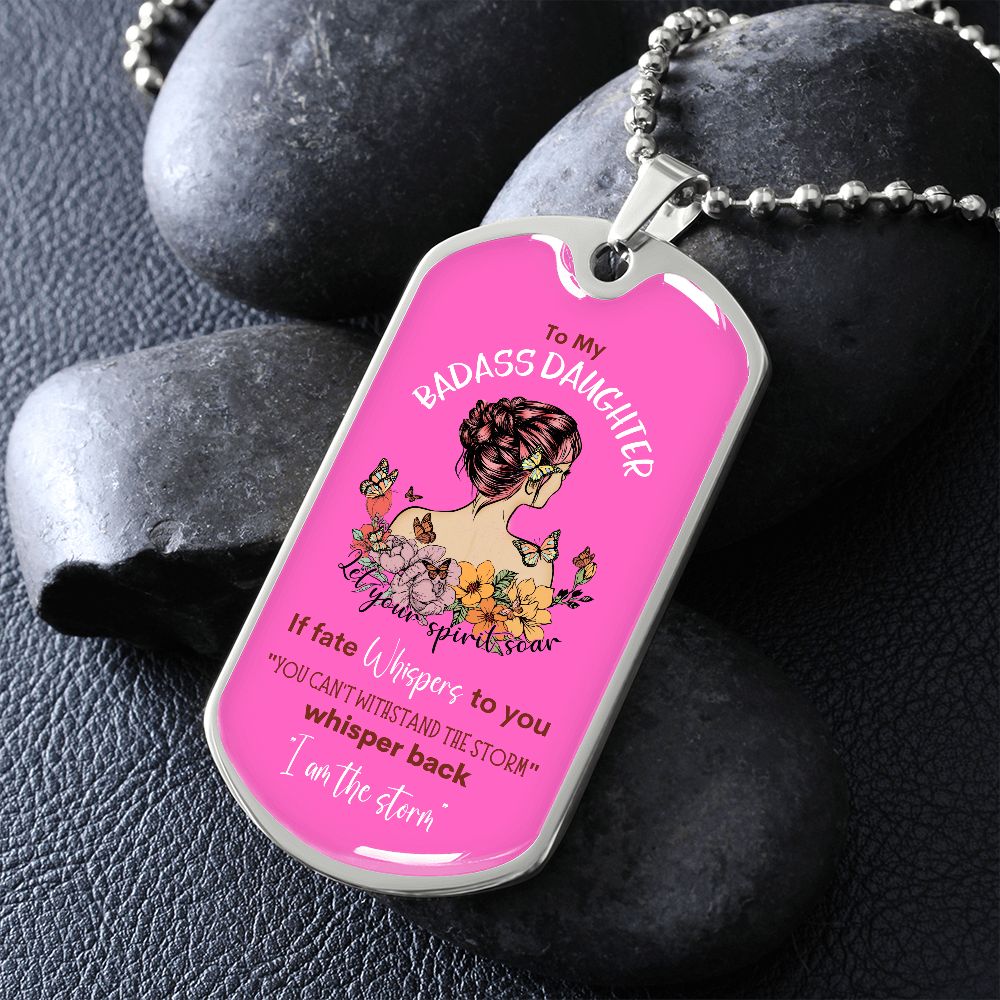 Badass Daughter Dog Tag Pink