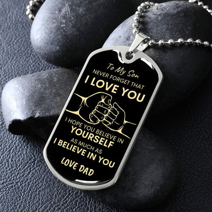 Son Never Forget I Love You Dad Dog Tag Necklace BLK GLD