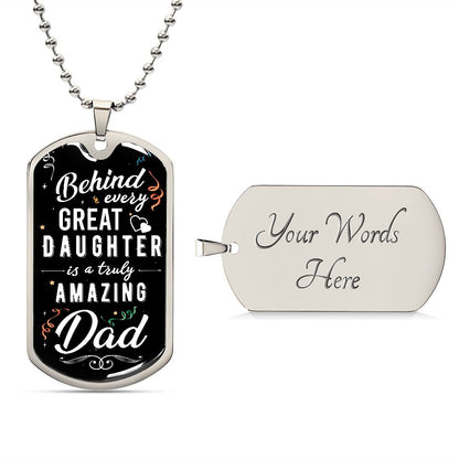 Amazing Dad Great Daughter Dog Tag Ball Chain