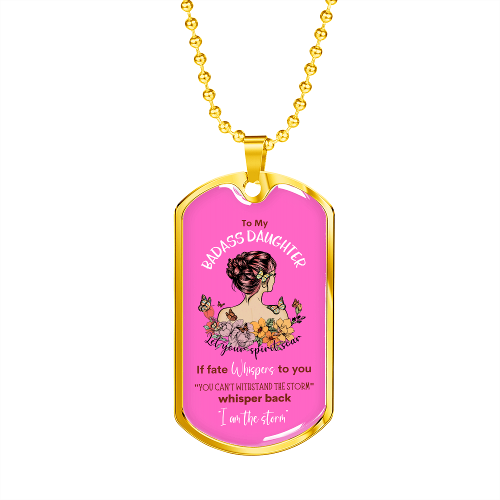 Badass Daughter Dog Tag Pink