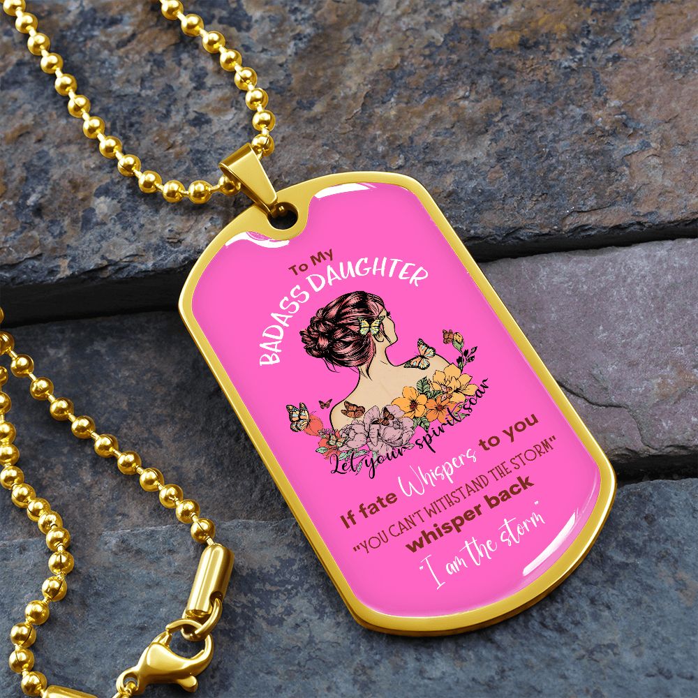 Badass Daughter Dog Tag Pink