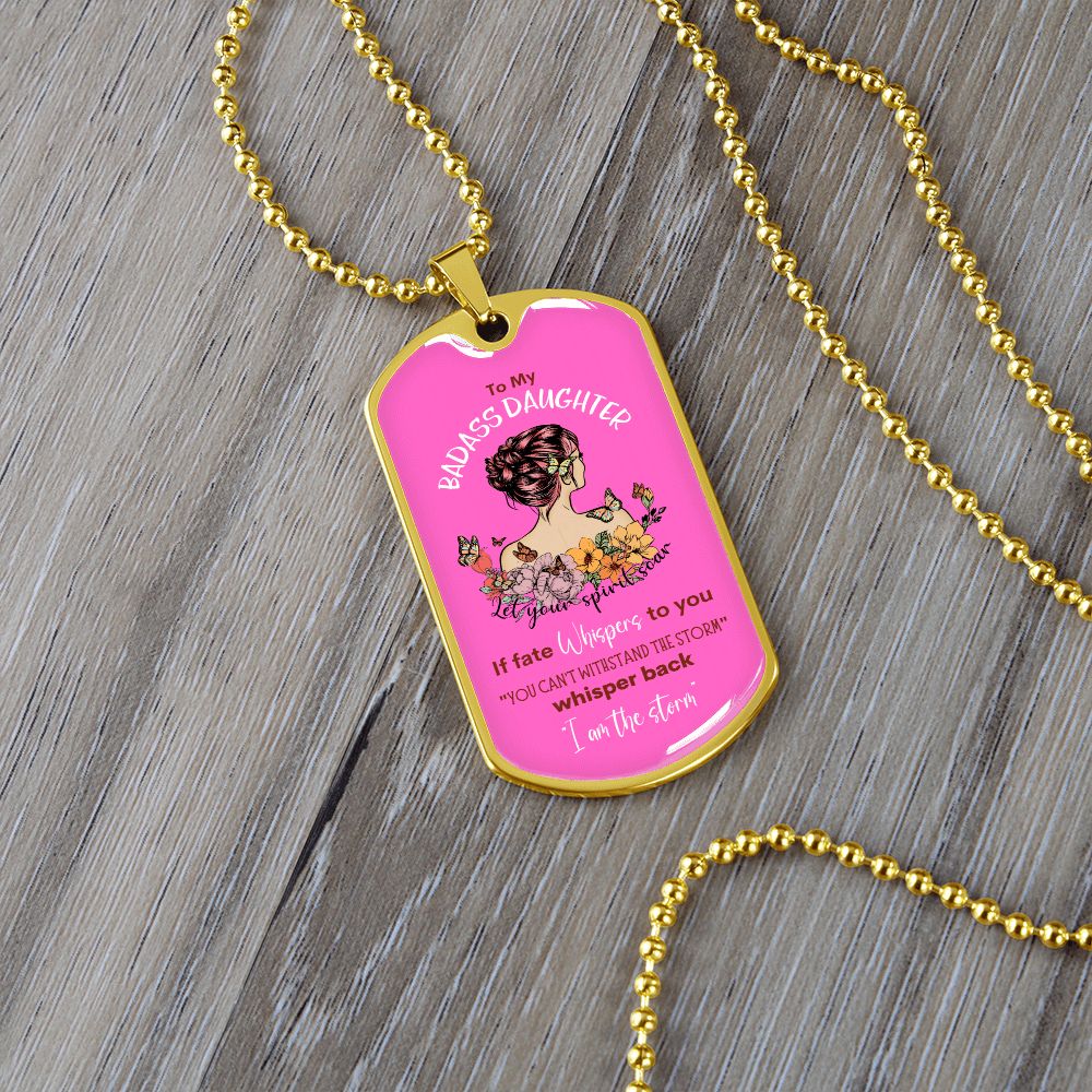 Badass Daughter Dog Tag Pink