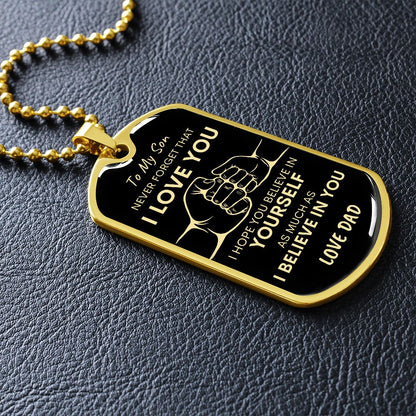 Son Never Forget I Love You Dad Dog Tag Necklace BLK GLD