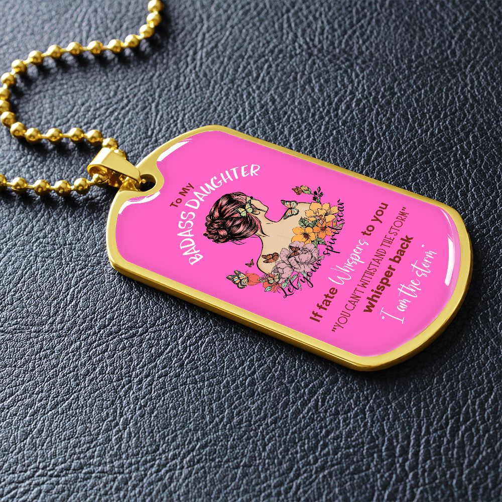Badass Daughter Dog Tag Pink