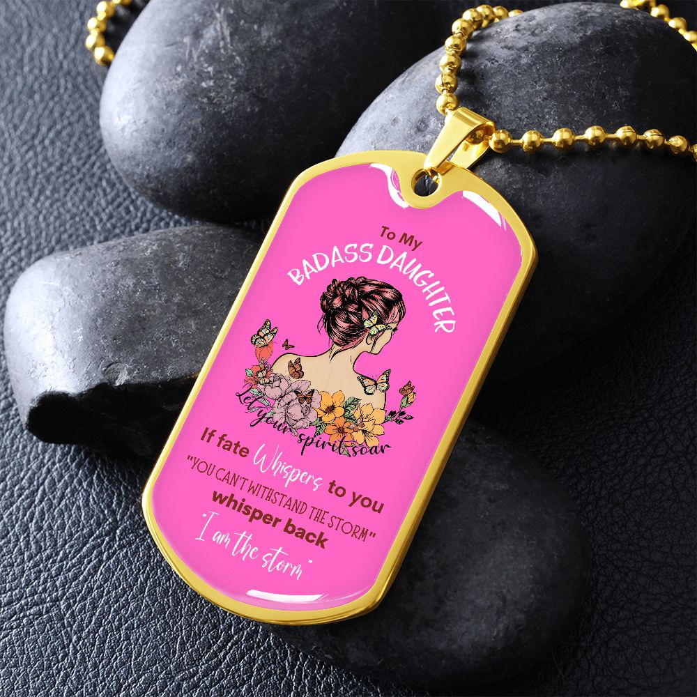 Badass Daughter Dog Tag Pink