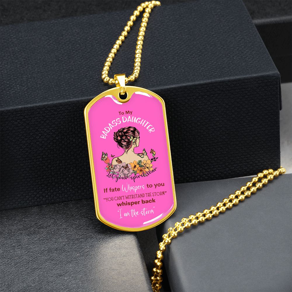 Badass Daughter Dog Tag Pink