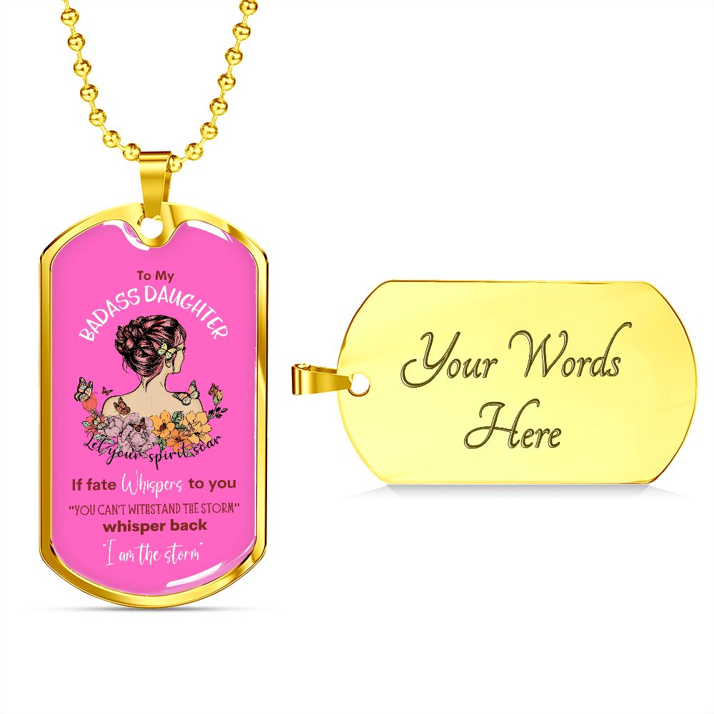 Badass Daughter Dog Tag Pink