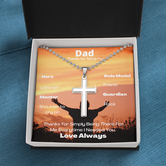 Dad Everytime/ Stainless Cross Necklace w/ Ball Chain