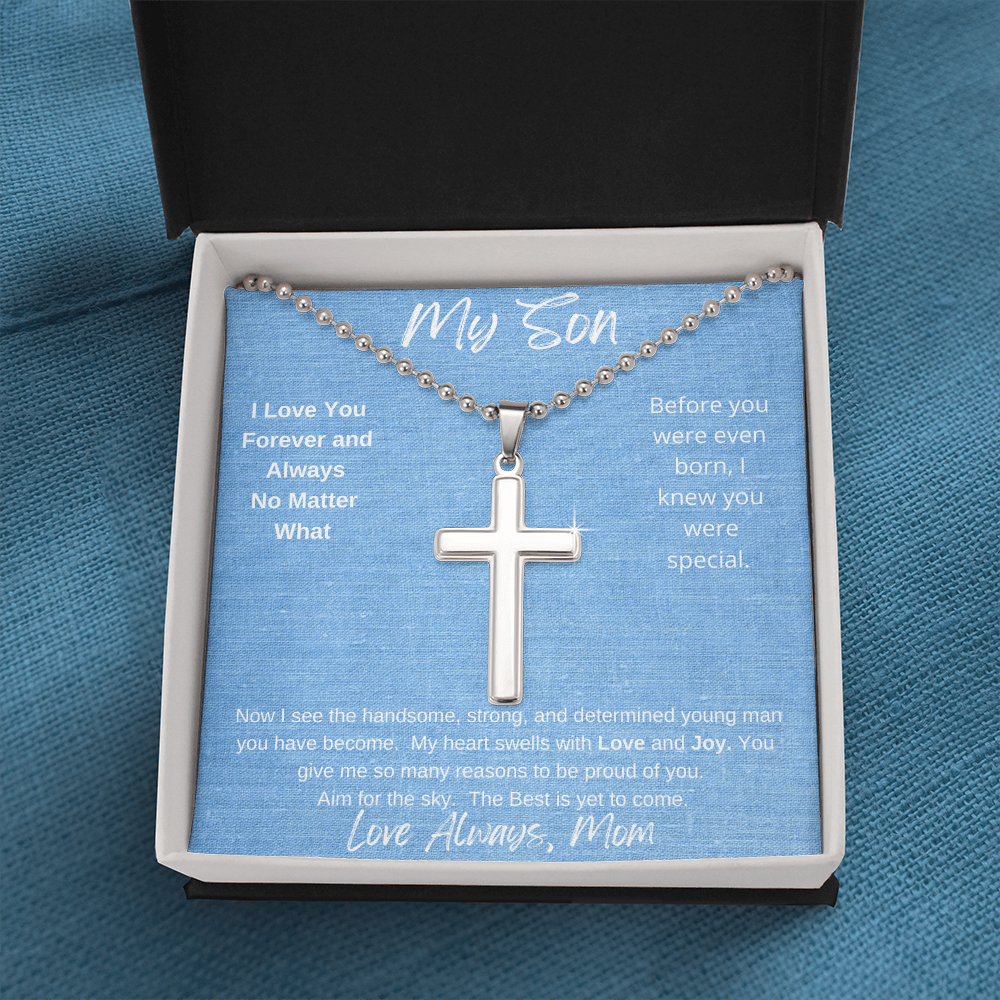 My Son No Matter What/ Stainless Cross Necklace with Ball Chain