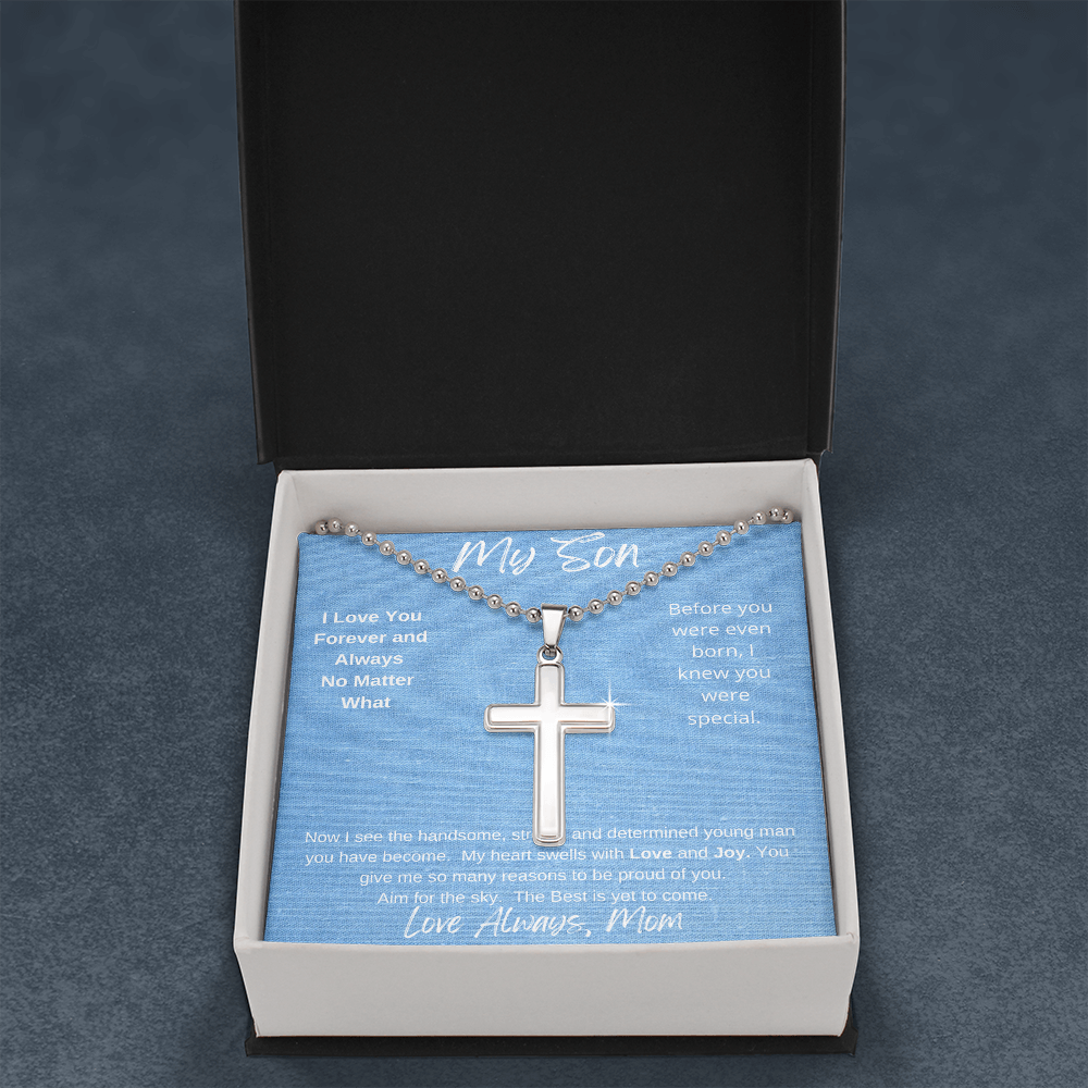 My Son No Matter What/ Stainless Cross Necklace with Ball Chain