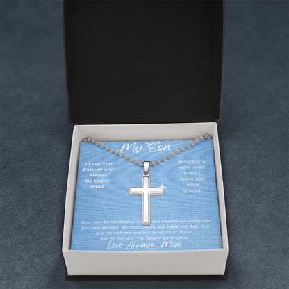 My Son No Matter What/ Stainless Cross Necklace with Ball Chain