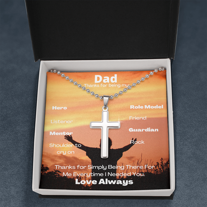 Dad Everytime/ Stainless Cross Necklace w/ Ball Chain