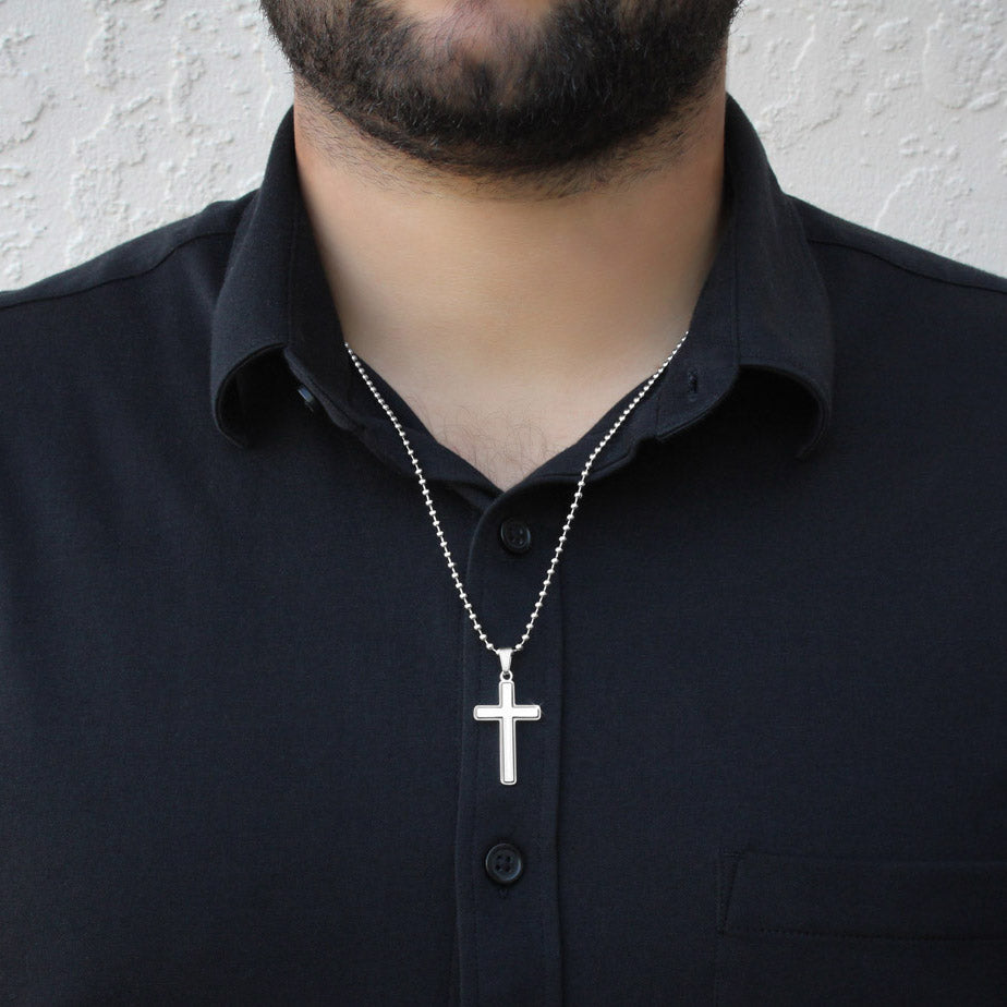 Daddy & Daughter Hold My Hand / Stainless Cross Necklace w/ Ball Chain