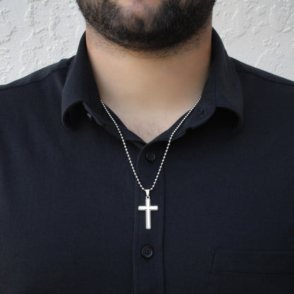 Daddy & Daughter Hold My Hand / Stainless Cross Necklace w/ Ball Chain