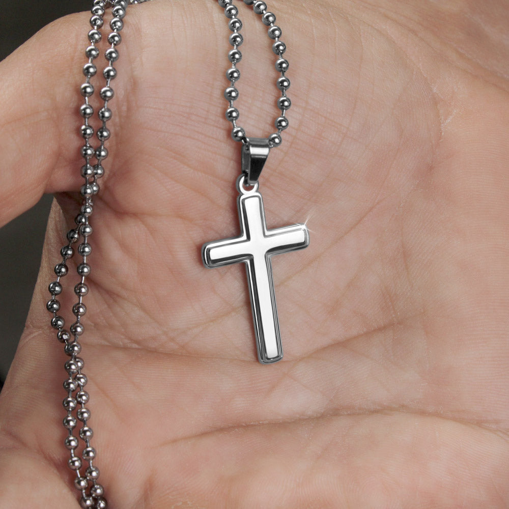 Daddy & Daughter Hold My Hand / Stainless Cross Necklace w/ Ball Chain
