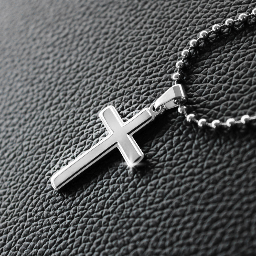 Daddy & Daughter Hold My Hand / Stainless Cross Necklace w/ Ball Chain