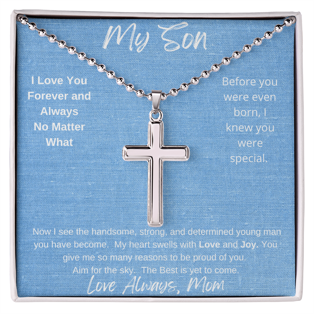 My Son No Matter What/ Stainless Cross Necklace with Ball Chain