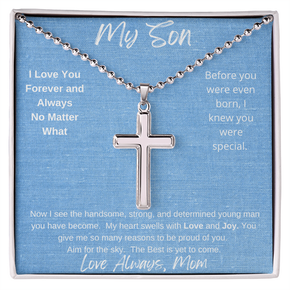 My Son No Matter What/ Stainless Cross Necklace with Ball Chain