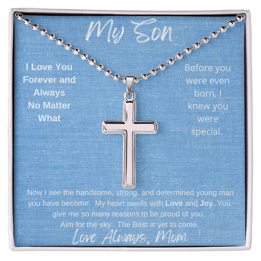 My Son No Matter What/ Stainless Cross Necklace with Ball Chain
