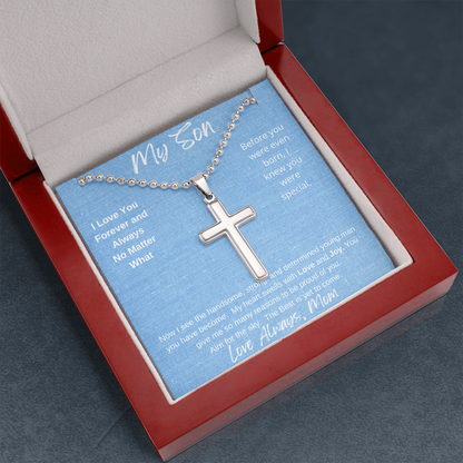 My Son No Matter What/ Stainless Cross Necklace with Ball Chain