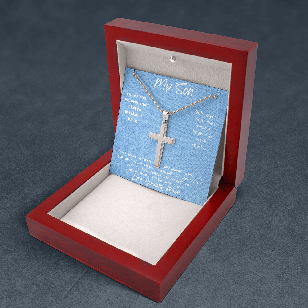 My Son No Matter What/ Stainless Cross Necklace with Ball Chain