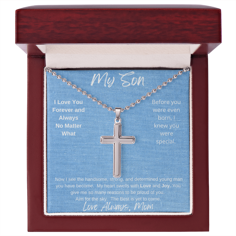 My Son No Matter What/ Stainless Cross Necklace with Ball Chain
