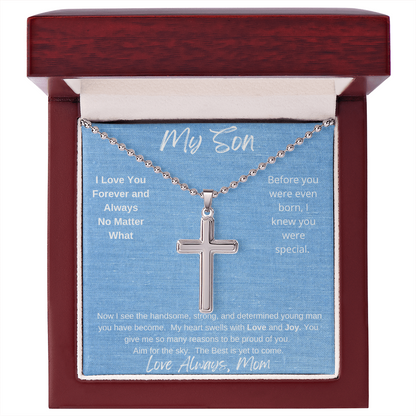 My Son No Matter What/ Stainless Cross Necklace with Ball Chain