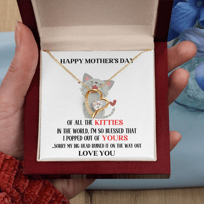 Mother's Day Your Kitty Grey Hearts Forever Love Necklace