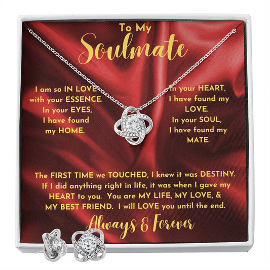 Soulmate Essence Red/ Love Knot Earring & Necklace Set